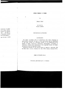 Copyright page "From Venus I Came" original book Copyright page "From Venus I Came" original book